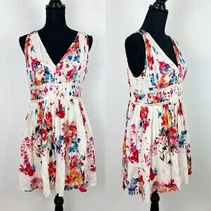 Entro Floral Mini Sundress V-Neck Sleeveless Spring Summer Medium
